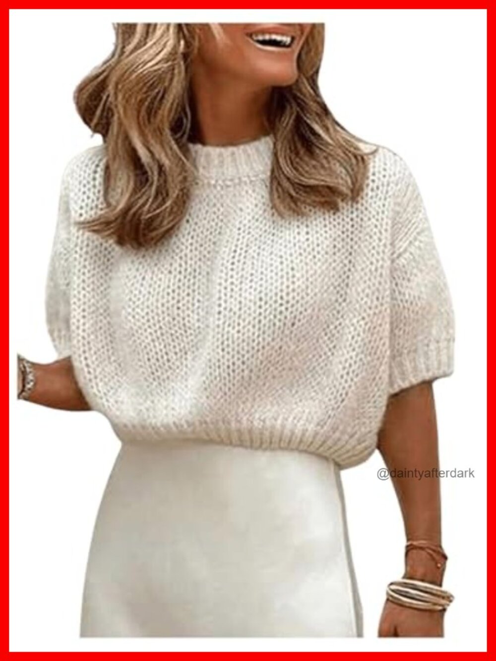 Puff Short Sleeve Crop Sweater Top Cute Crew Neck